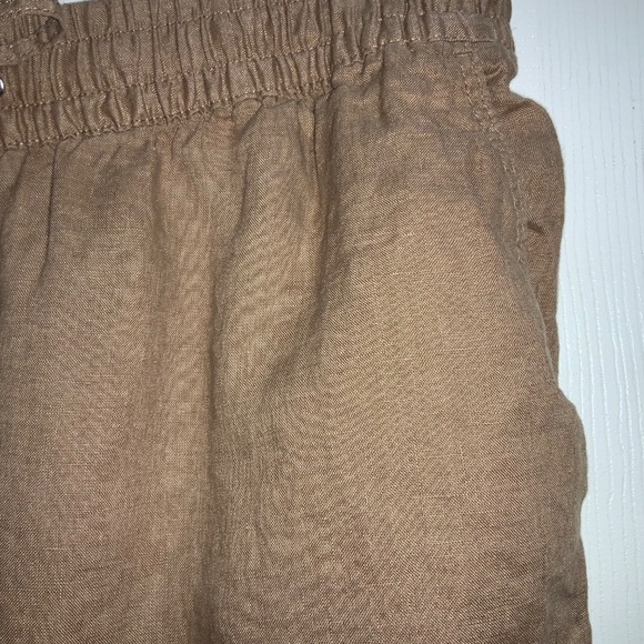 H&M tan linen straight leg elastic waist pants Sz L pockets drawstring - Picture 5 of 8